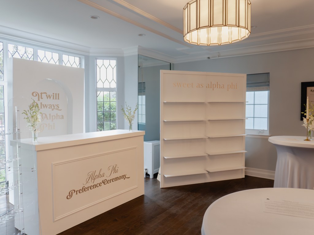 Elegant open arch shelf backdrop with matching event bar and 3D box cover arch, ideal for Denver weddings, branding activations, and milestone celebrations.