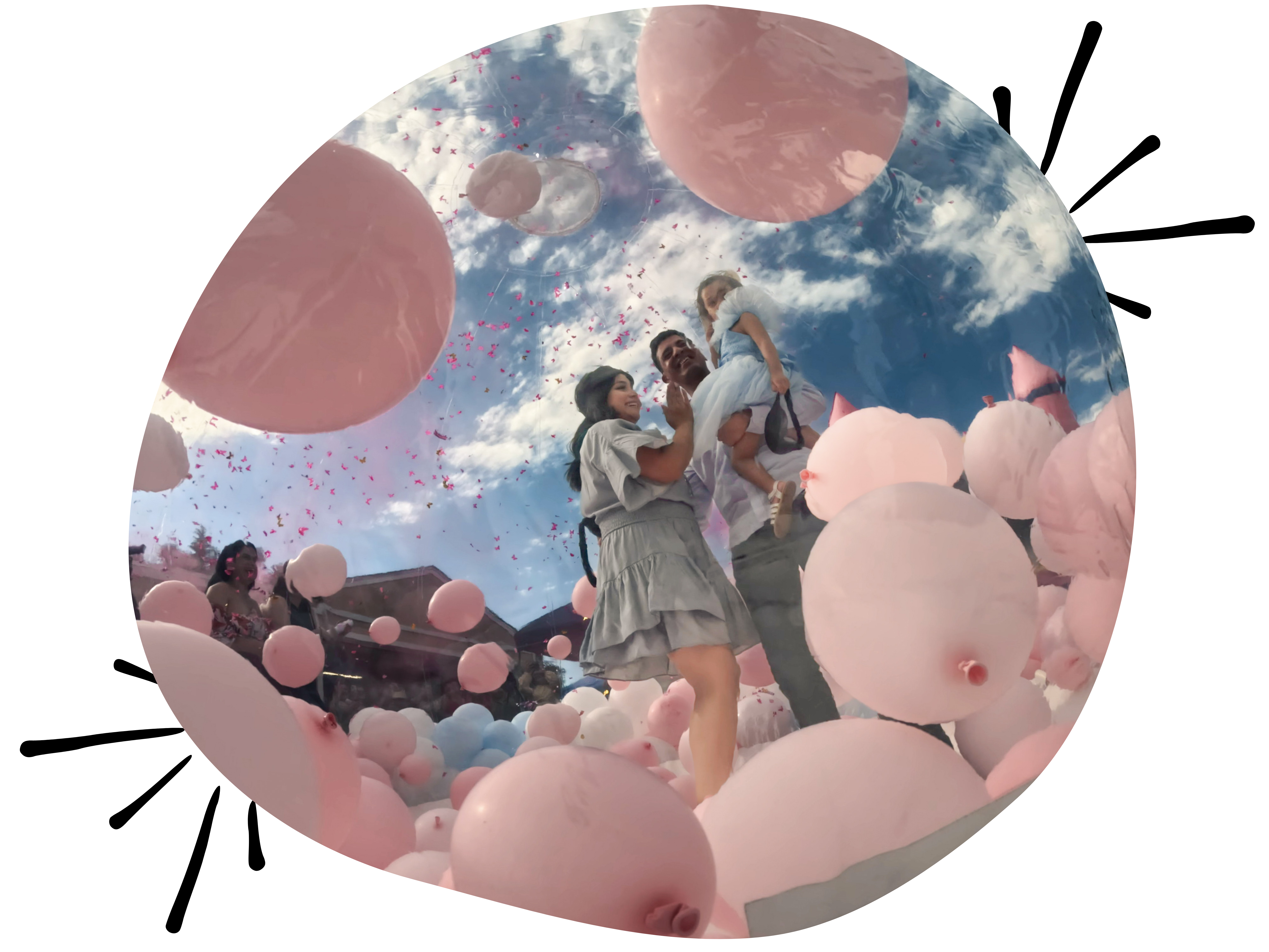 Gender reveal balloon setup in Denver with a styled backdrop and interactive display created by Chuchi’s Events for a private celebration
